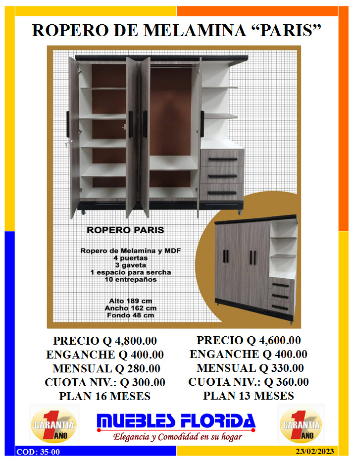 ROPERO DE MELAMINA PARIS